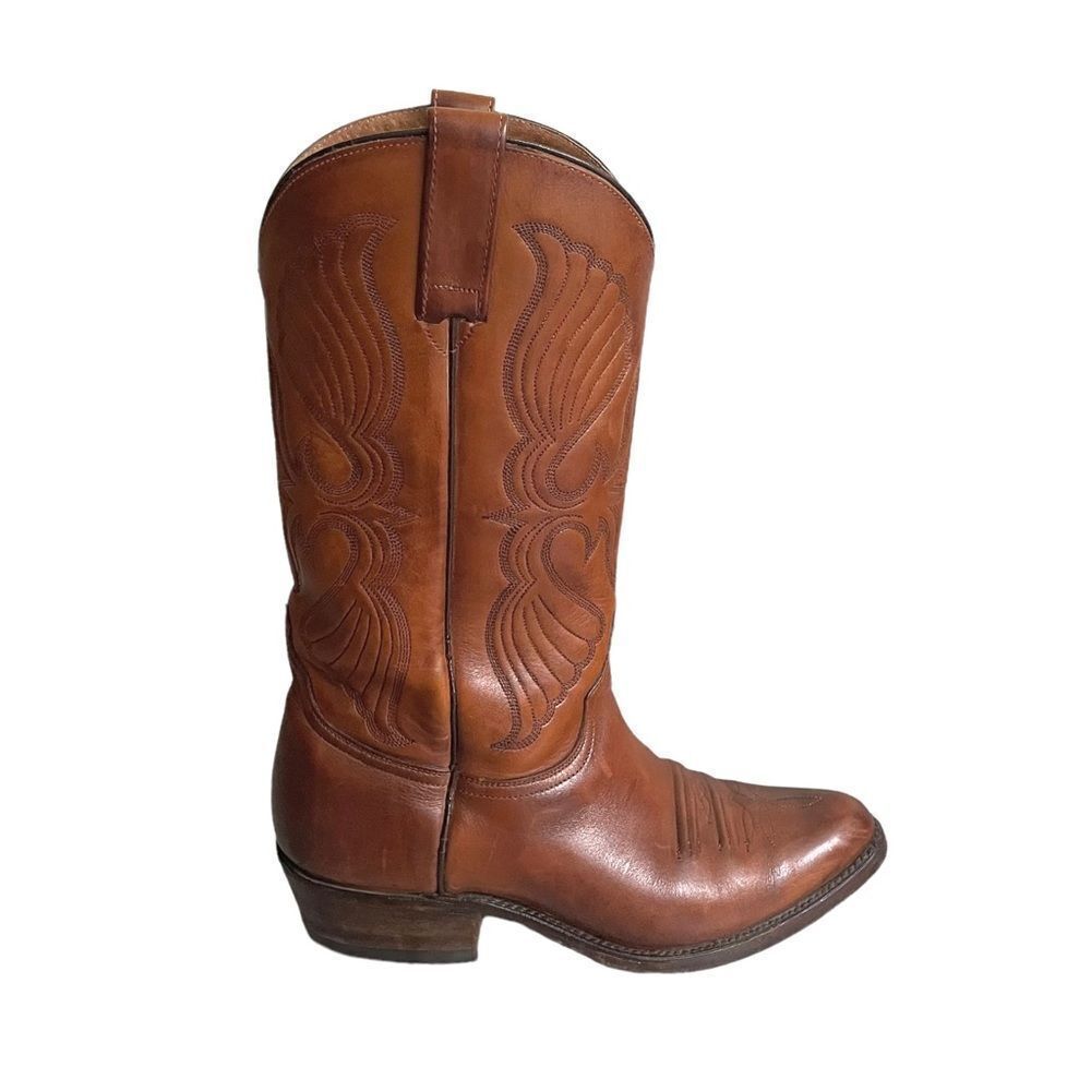 TOM HOUSTON Vintage Brown Leather Western Cowboy Boots 7 - Picture 3 of 13